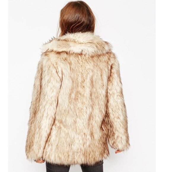 💋BOHO CLAM💋VTG 70s Vibe Lux Chunky Vegan Topped Fox Fur Coat in Beige & Black - Picture 6 of 16